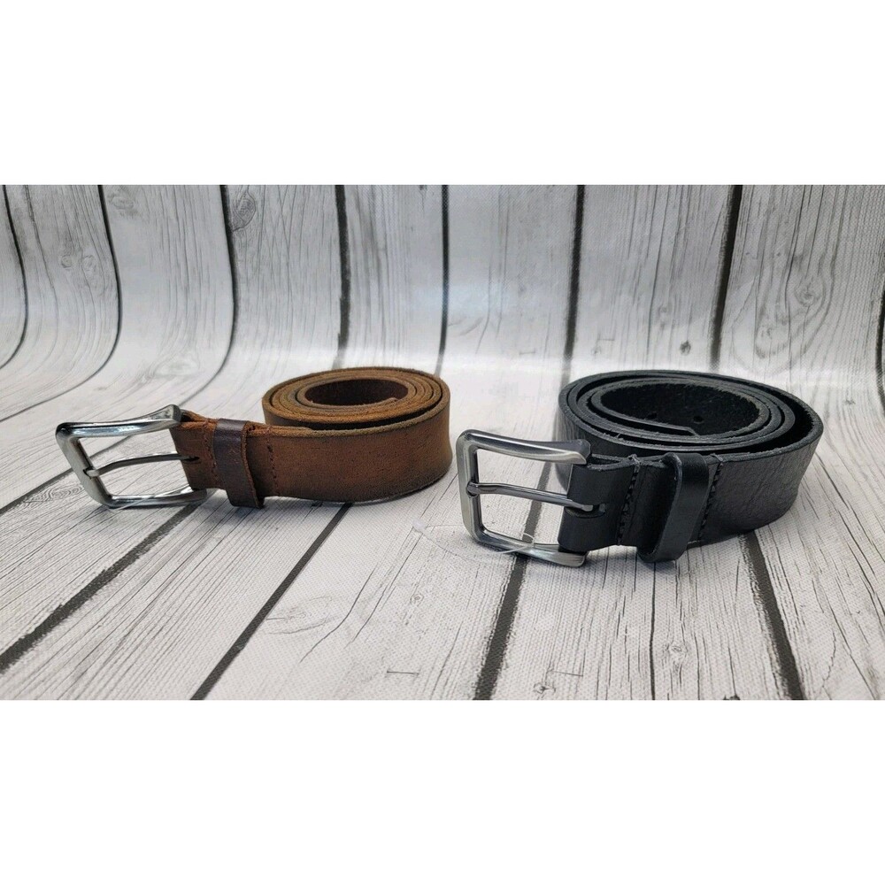 Nickel Smart Black Brown Leather Belt W/ Silver Buckle Men's 42 Lot Of 2